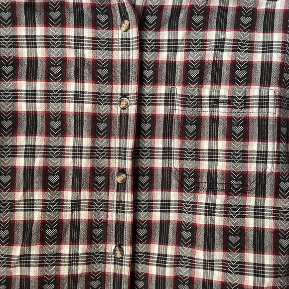 Vintage Bobbie Brooks cotton plaid short sleeve button down shirt with hearts - Picture 2 of 5
